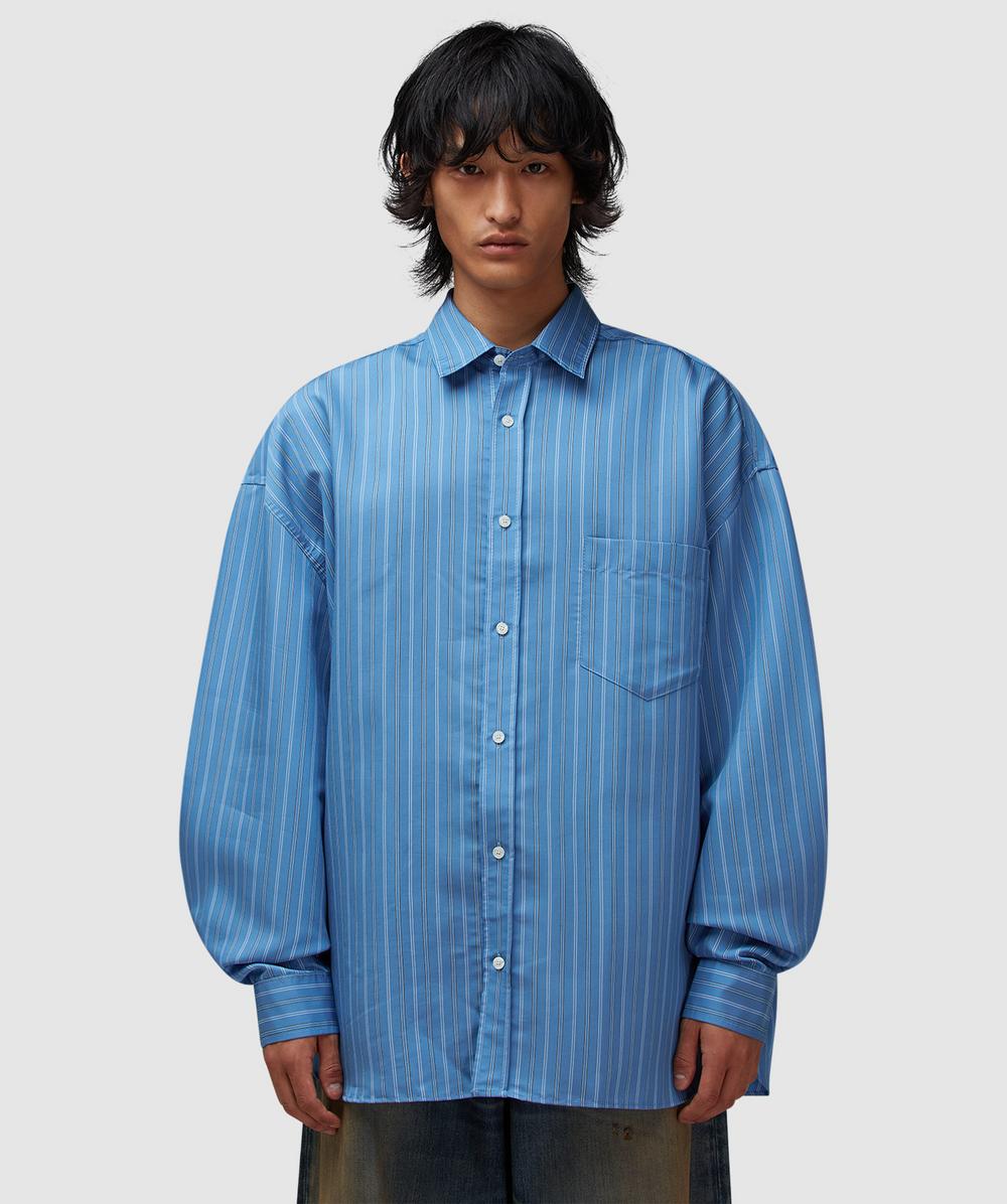Acne Studios Striped Long Sleeve Button Up Shirt In Blue
