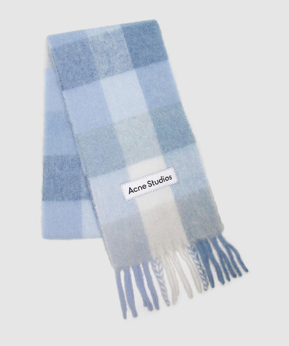 Acne Studios Mohair Check Scarf In Blue