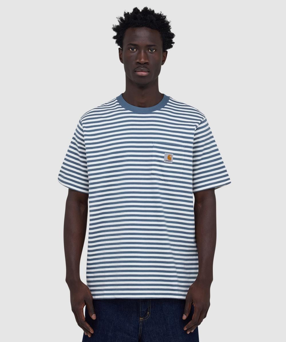 Carhartt WIP Ezra pocket t-shirt | EZRA STRIPE, COZY BLUE / WAX