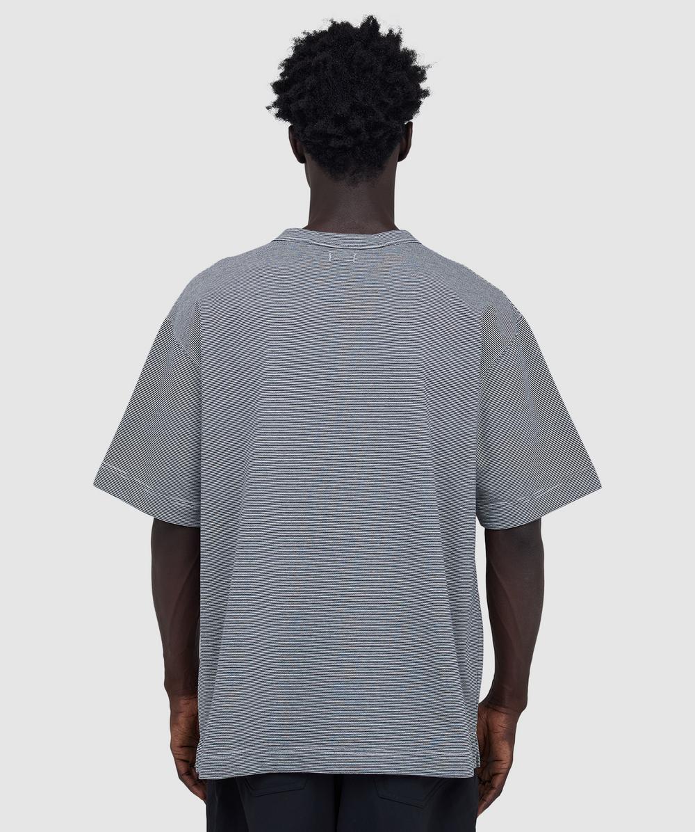 Nanamica Micro stripe pocket t-shirt | NAVY X WHITE | SEVENSTORE