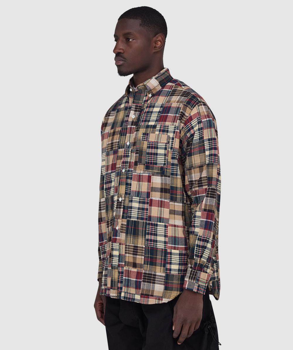 Beams Plus B.D classic fit patchwork madras shirt | BROWN | SEVENSTORE