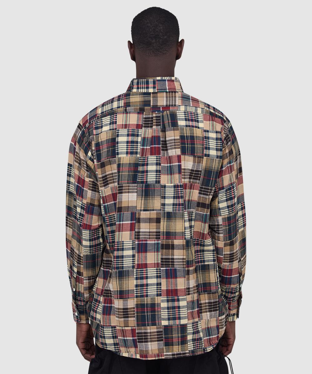 Beams Plus B.D classic fit patchwork madras shirt | BROWN | SEVENSTORE