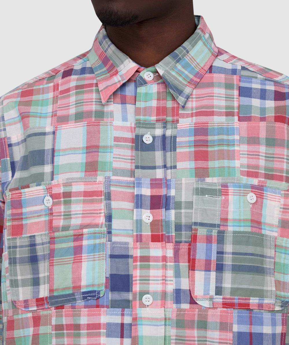 Beams Plus Work patchwork madras shirt | PINK | SEVENSTORE