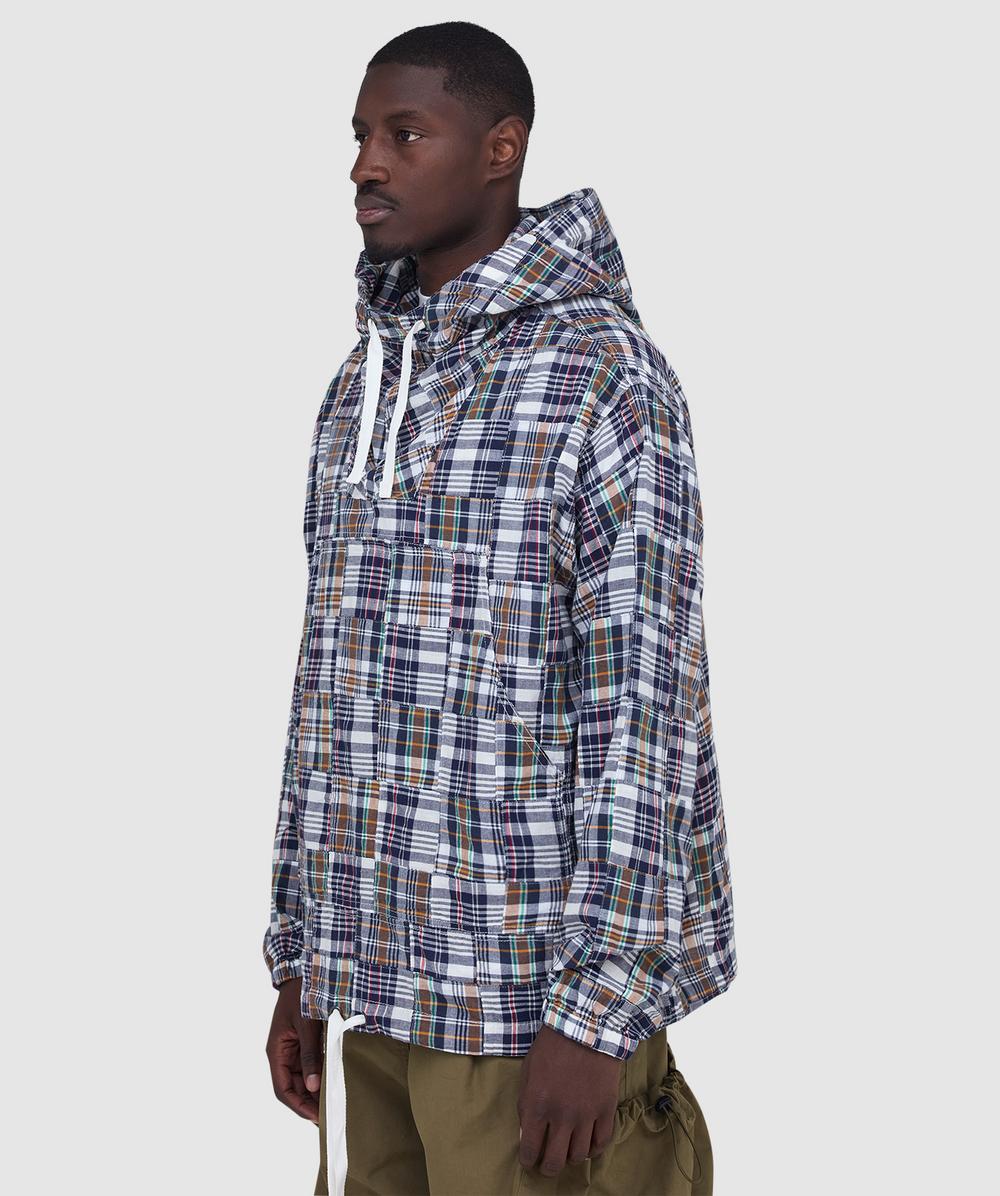 Beams Plus Mil patchwork madras smock hoodie | NAVY | SEVENSTORE