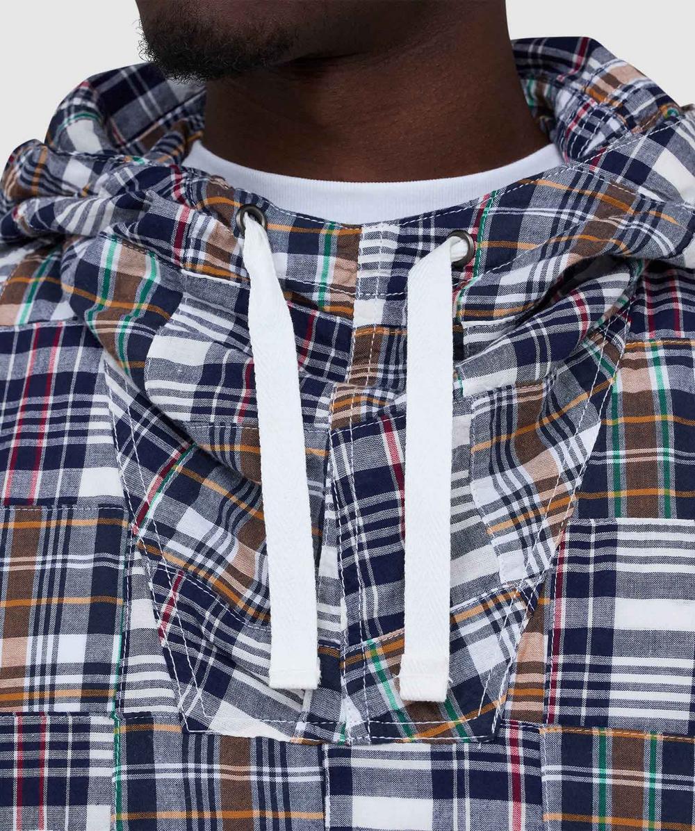Beams Plus Mil patchwork madras smock hoodie | NAVY | SEVENSTORE