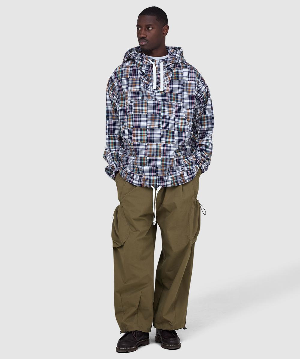 Beams Plus Mil patchwork madras smock hoodie | NAVY | SEVENSTORE