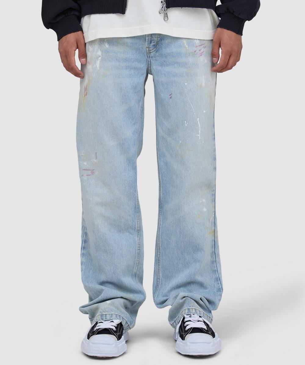 Cole Buxton Men's Blue Paint Marked Denim Jean (Light - S) - Size S