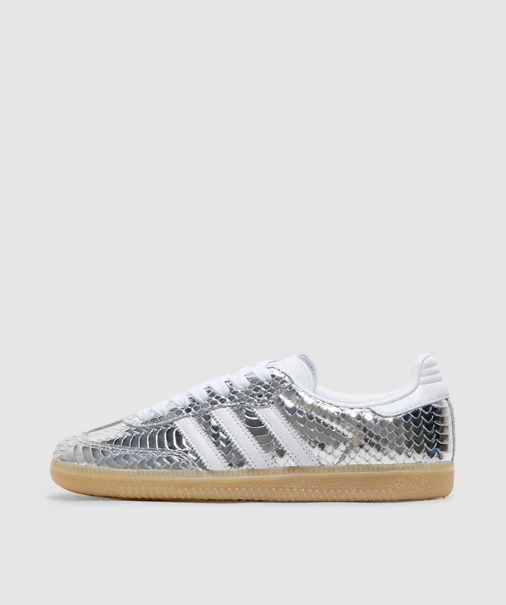 Adidas Women's Silver Samba Og Sequin Sneaker ( Met./Ftwr White/Gum 3 - 3) - Size 3