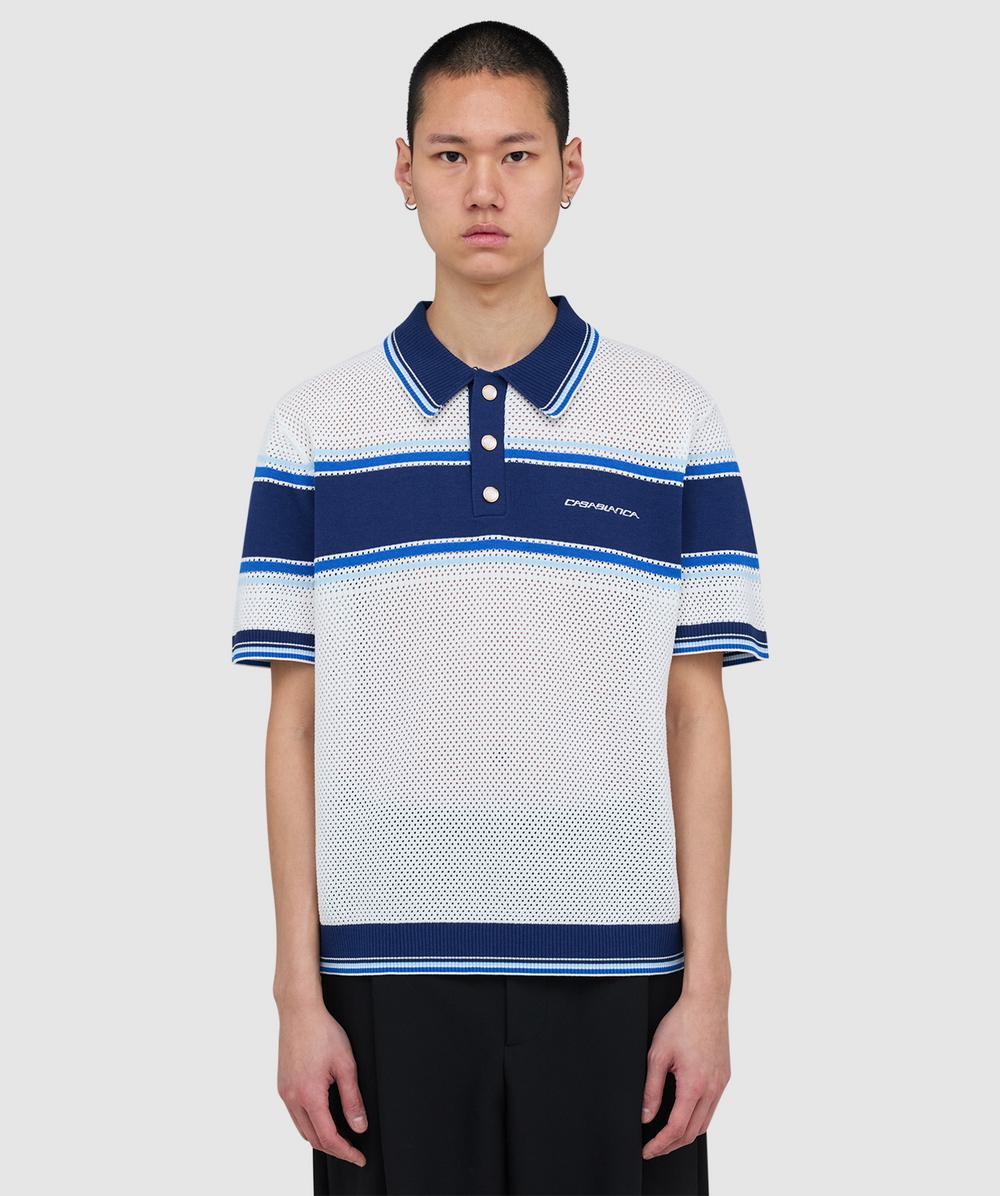 Casablanca Men's White Mesh Stripe Polo Shirt ( - M) - Size M