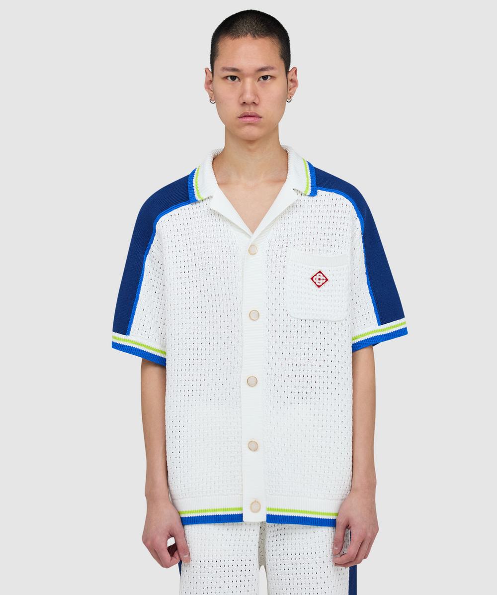 Casablanca Contrasting Trims Chest Pocket Logo-embroidered Short-sleeve Button-up Shirt In White
