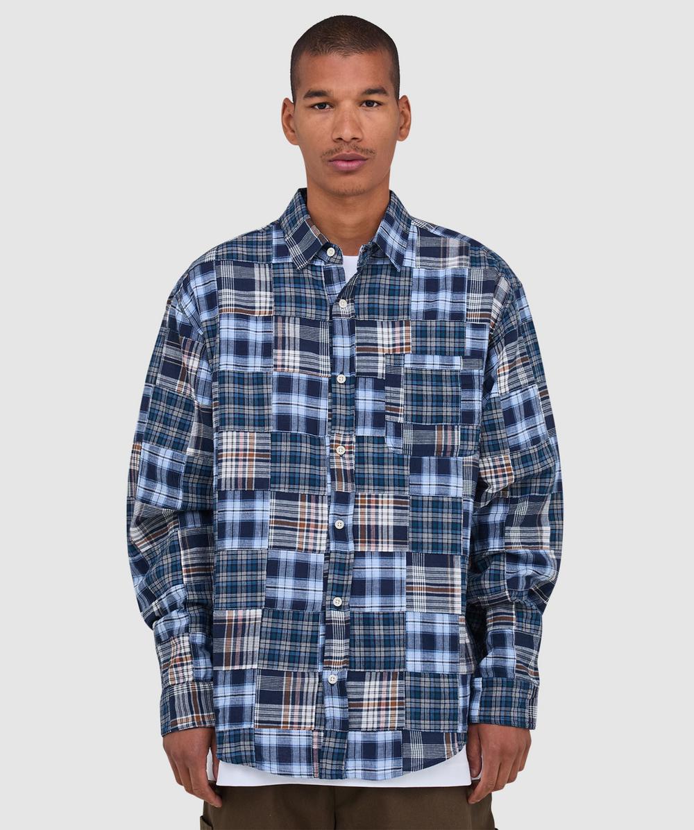Cafe Mountain Patchwork Check Heritage Shirt In Blue
