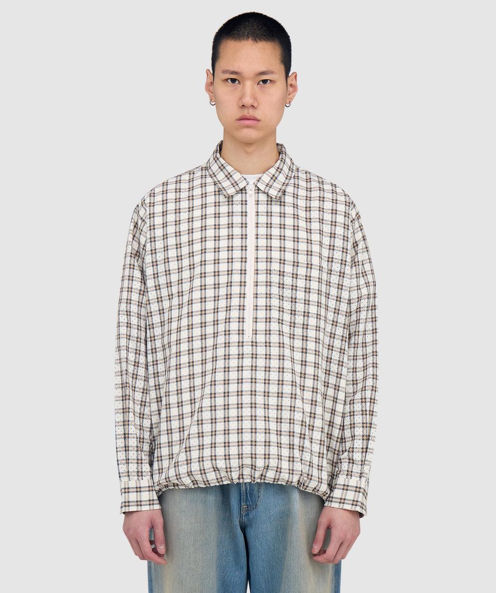 Beams Half Zip Pullover Shirt In Beige