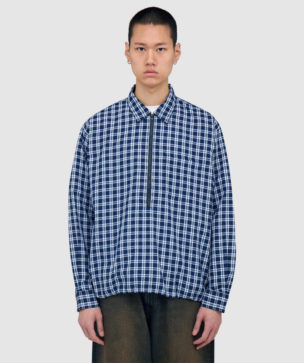 Beams Half Zip Pullover Shirt In Blue