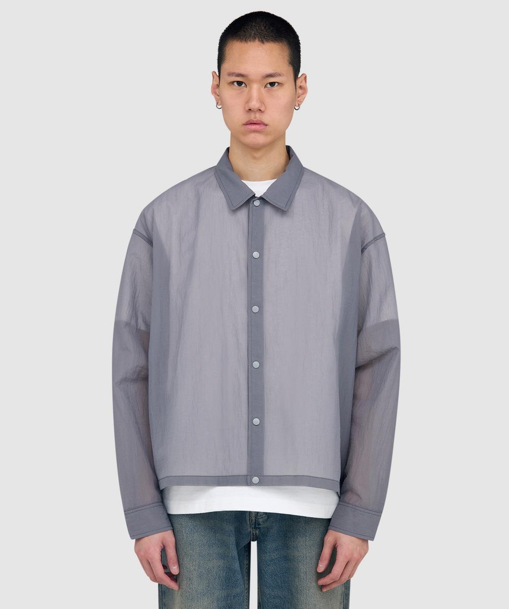 Beams Sheer Coach Shirt In Purple
