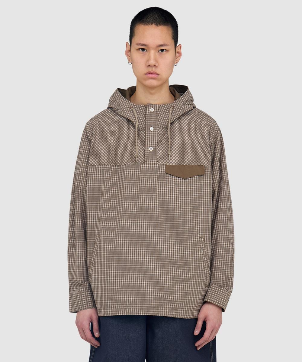 Beams Check Pullover Anorak Jacket In Brown