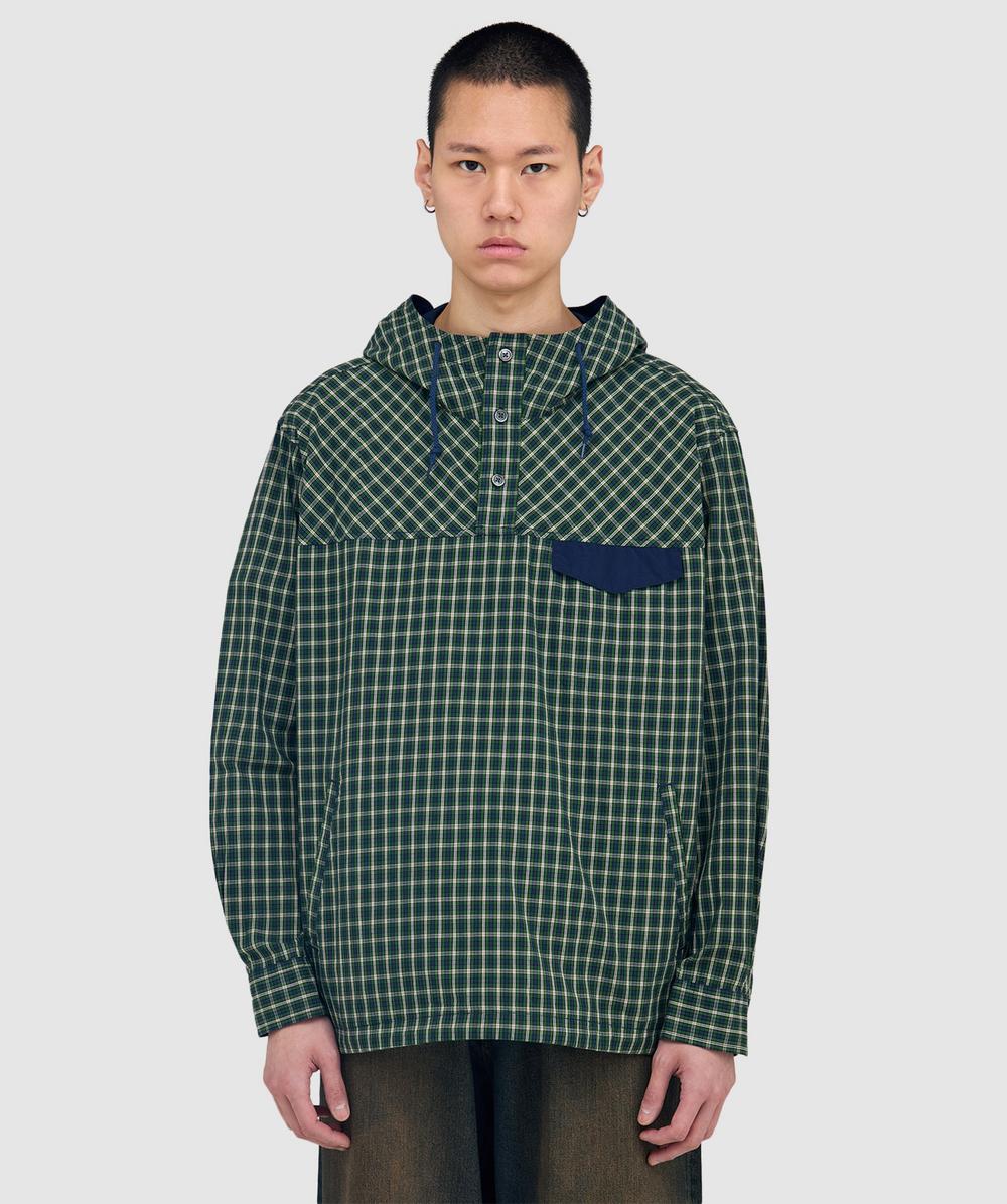 Beams Check Pullover Anorak Jacket In Black