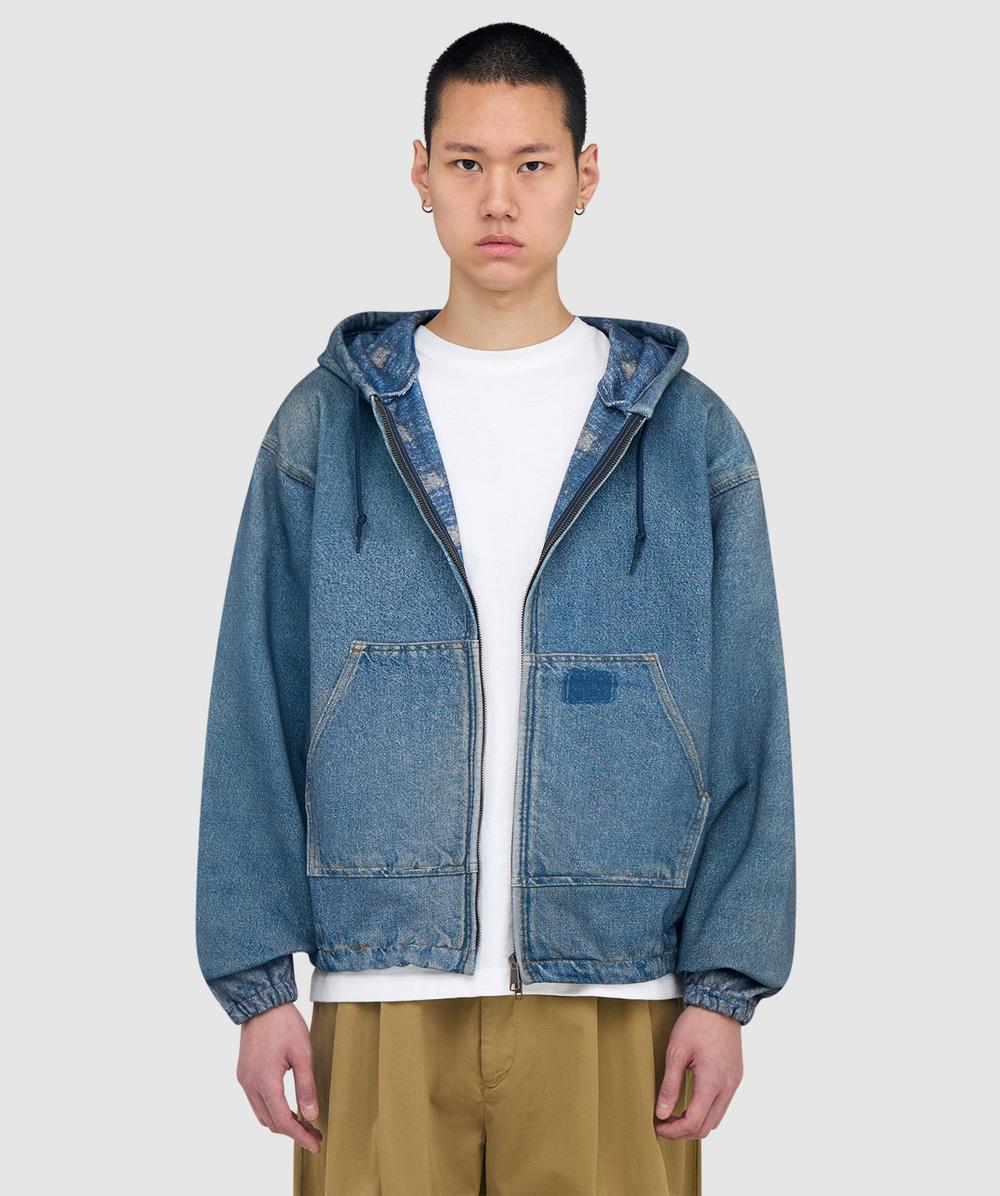 Beams Mock Print Hoodie In Blue