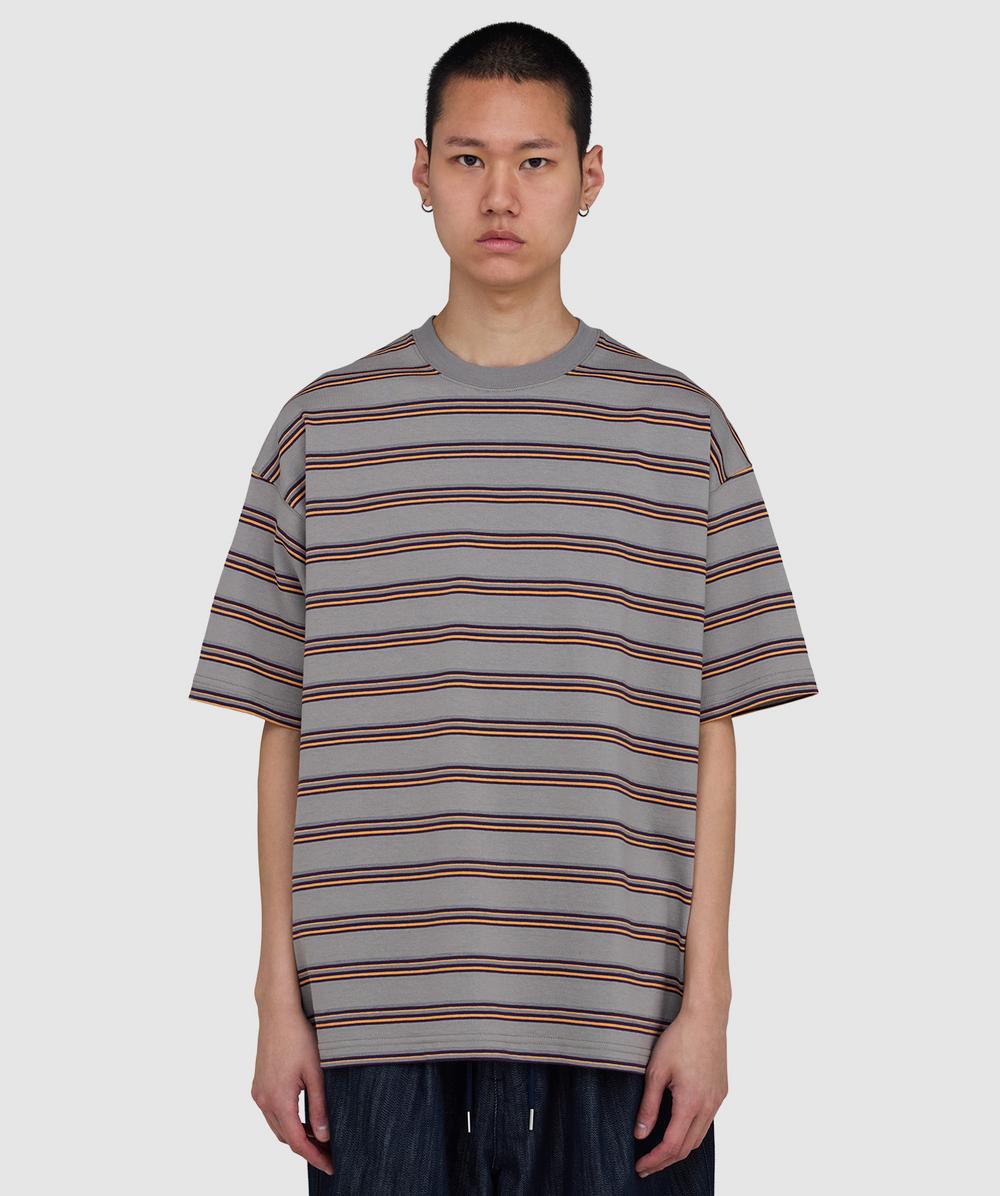 Beams Stripe T-shirt In Gray