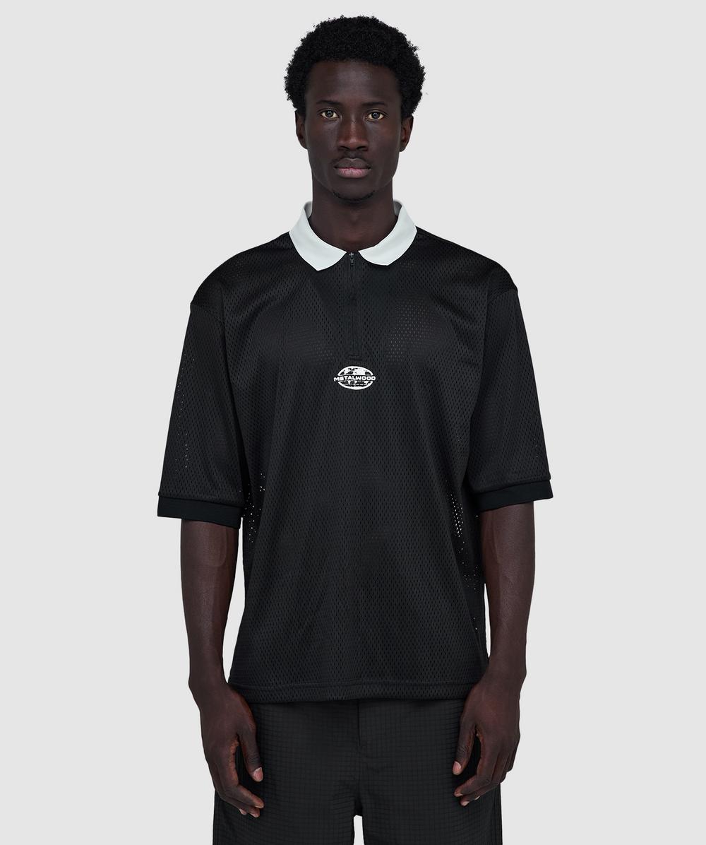 Metalwood Quarter Zip Jersey Polo Shirt In Black