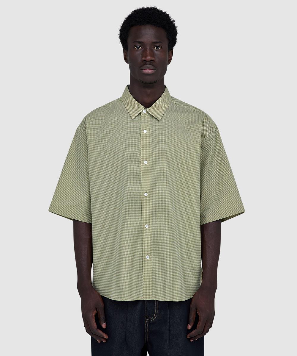 Metalwood Micro Grid Oversized Button Up Shirt In Green