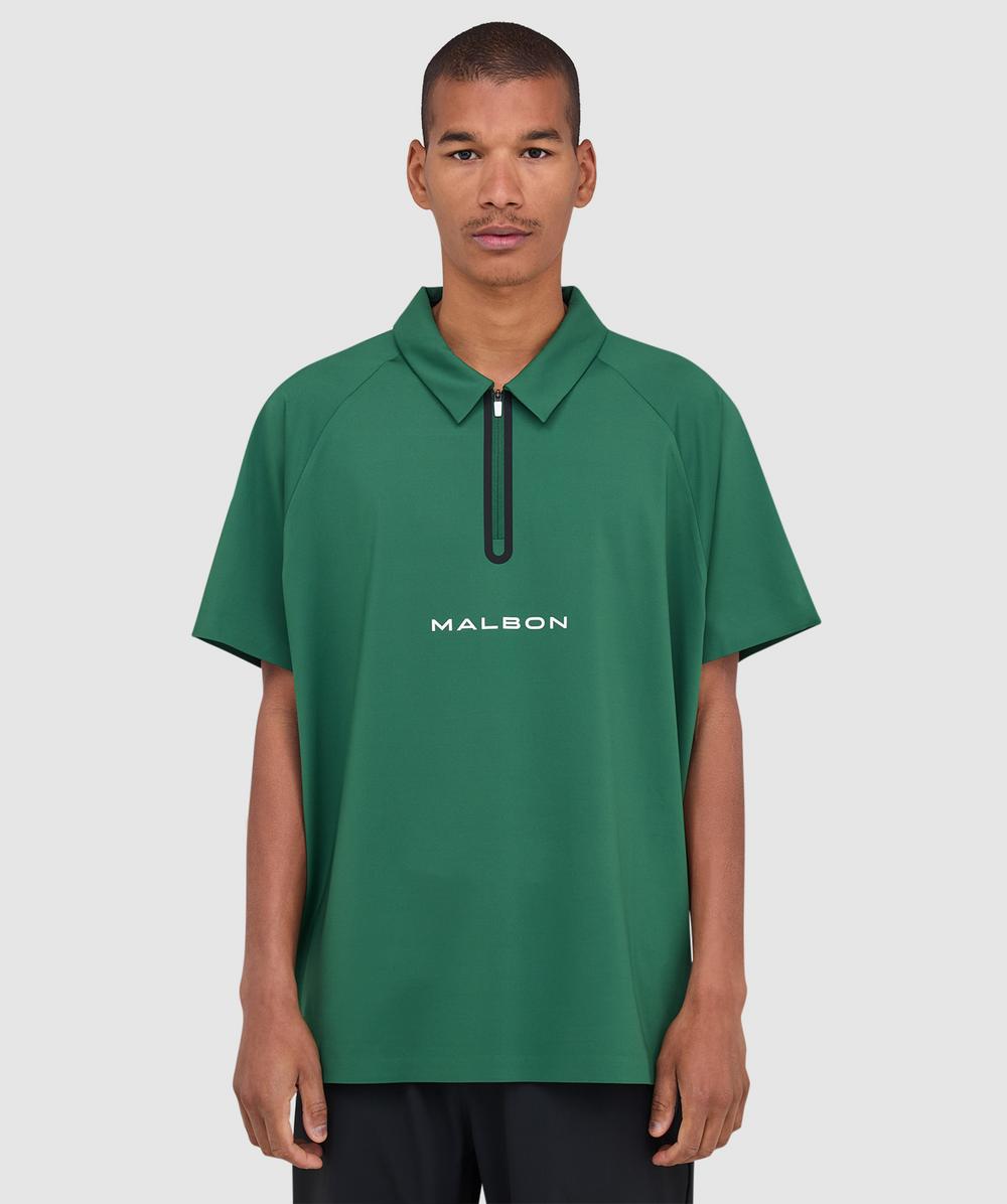 Malbon Golf Performance Zip Polo Shirt (Eden - M) - Size M, Male
