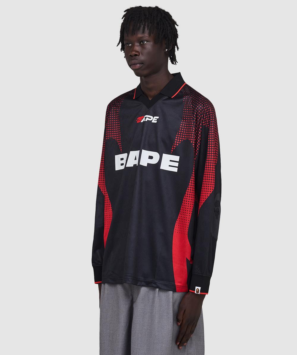 BAPE - A Bathing Ape APE Flame monogram football jersey | BLACK