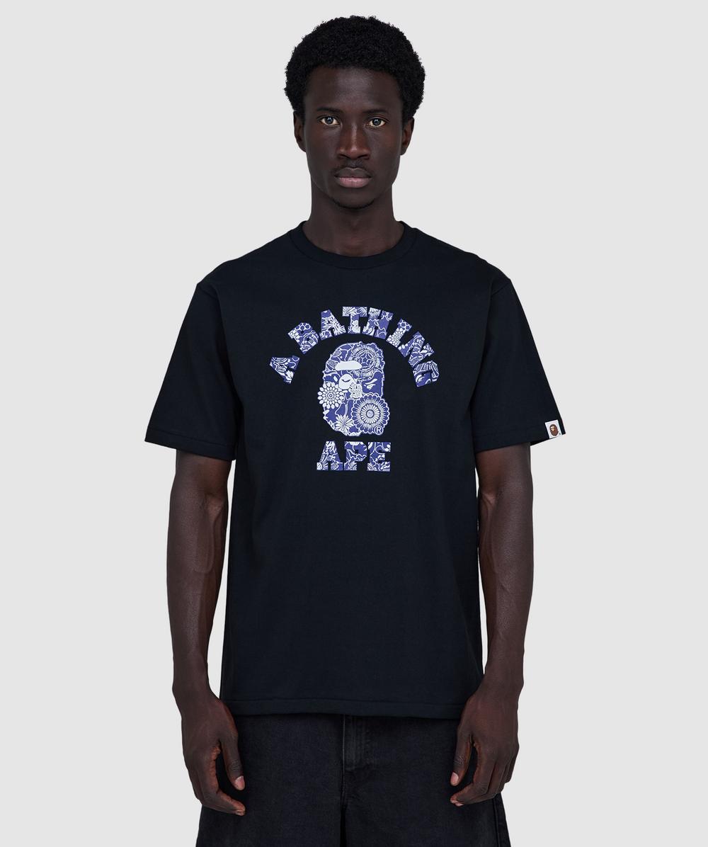Bape - A Bathing Ape Japanese Indigo Art Camo College T-shirt In Black