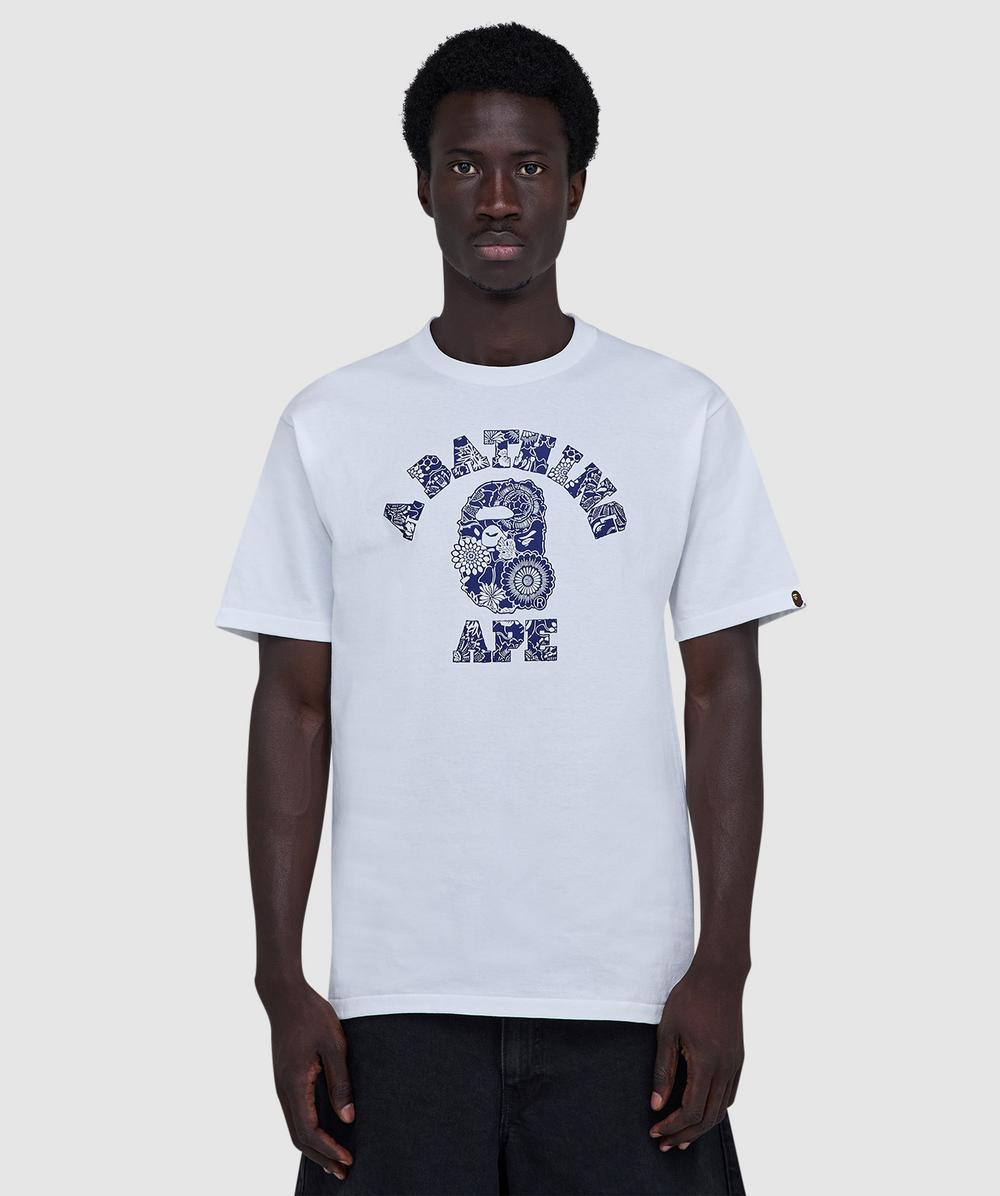 Bape - A Bathing Ape Japanese Indigo Art Camo College T-shirt In White