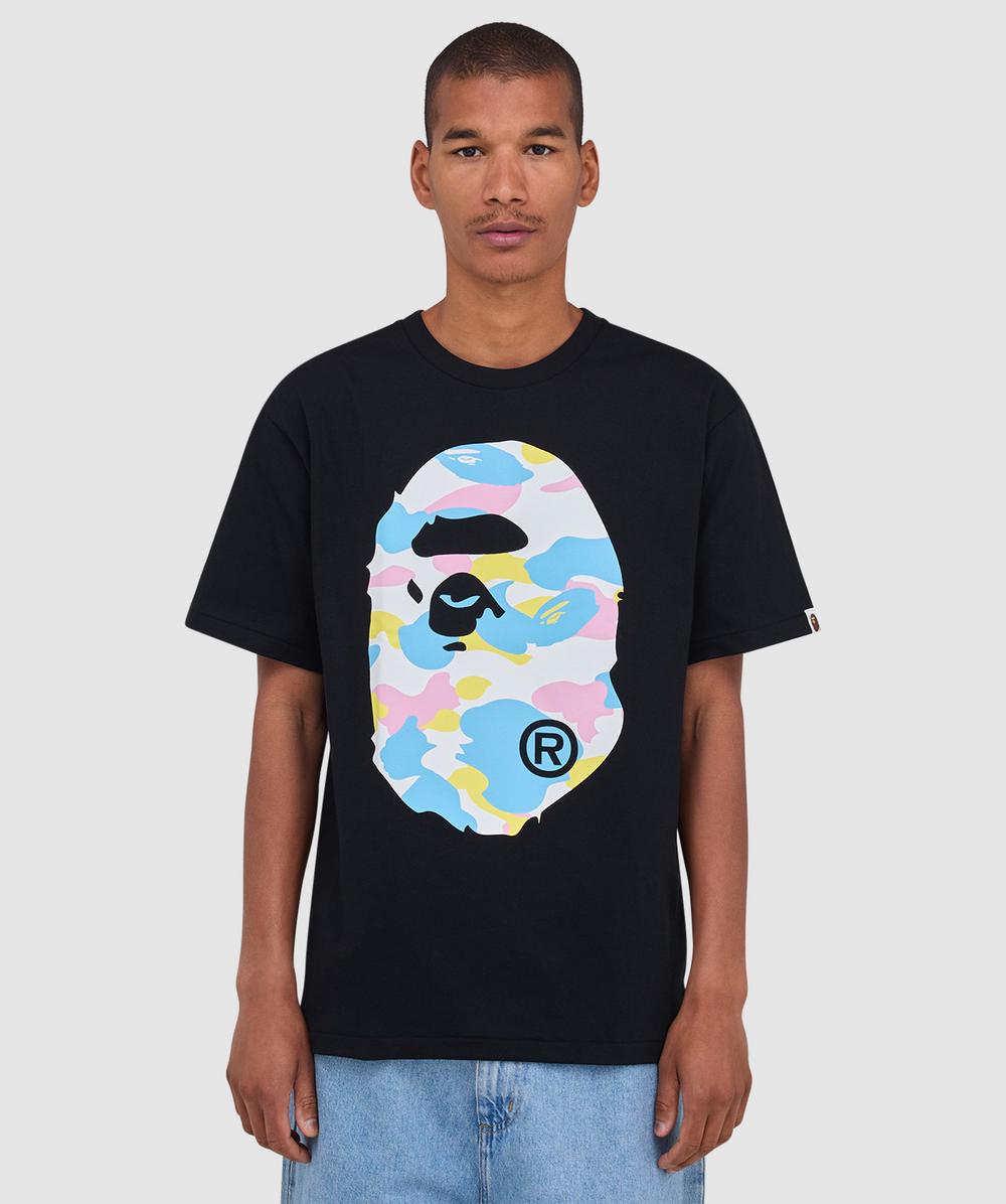 Bape - A Bathing Ape New Multi Camo Big Ape Head T-shirt In Black