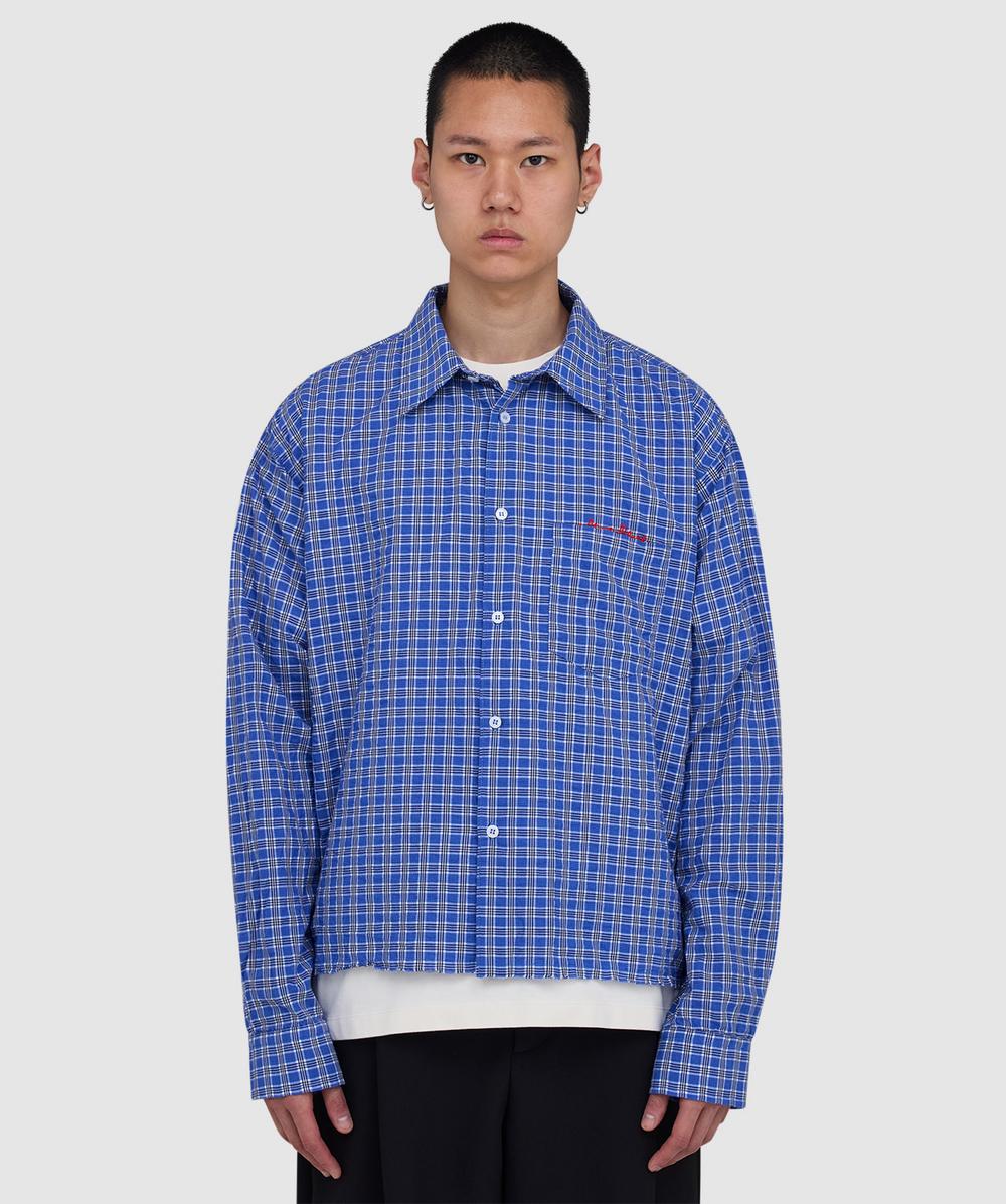 Aboutblank About:blank Raw Hem Check Shirt In Blue