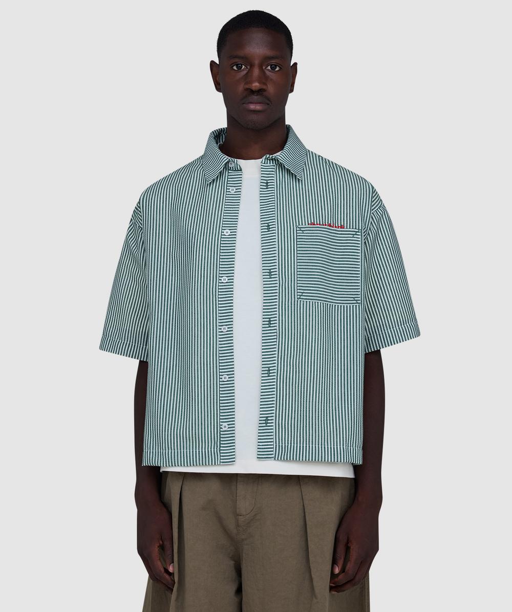 Aboutblank About:blank Seersucker Shirt In Blue