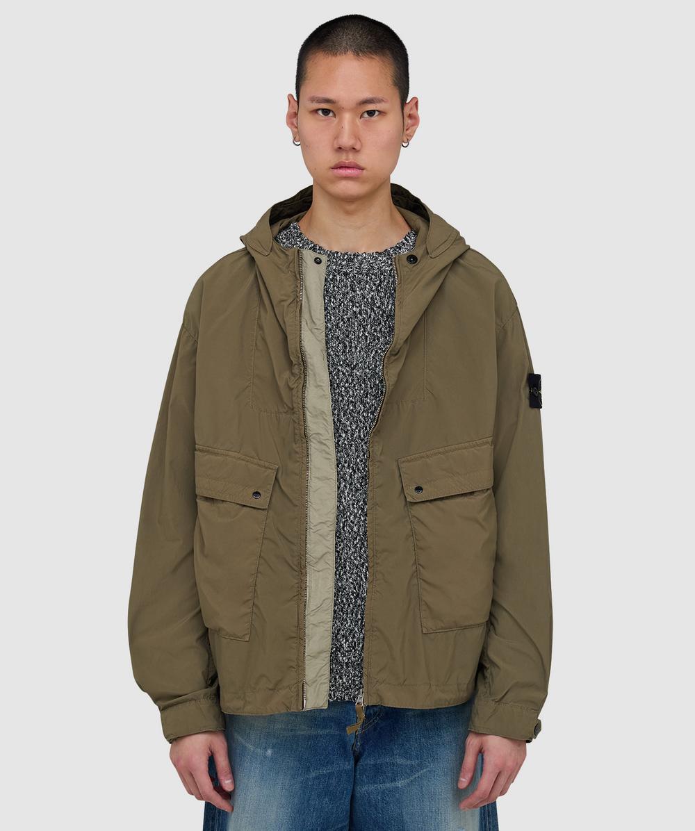 Stone Island Men's Green Light Compact Touch Poly-Tc Short Parka (Military - M) - Size M