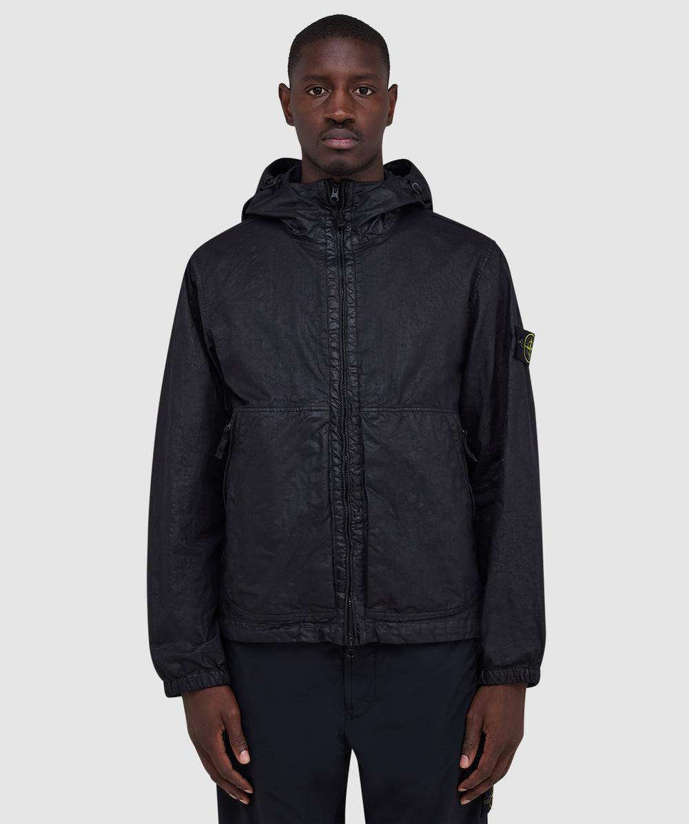 Stone Island Organic Look Panama-tc Garment Dyed Jacket In Black