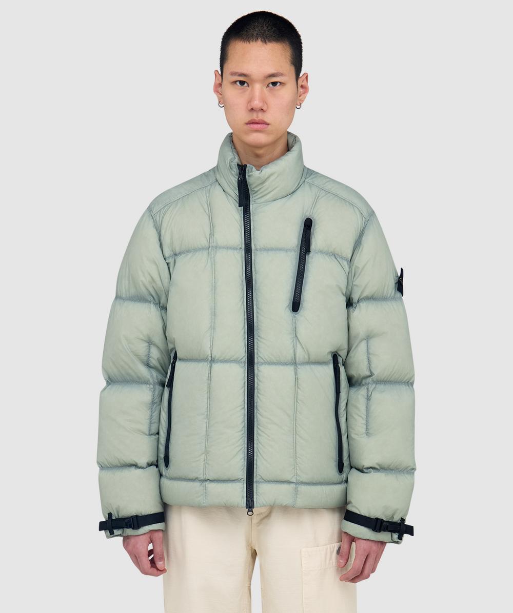 Stone Island Seam Faded Tela Down Jacket In Green