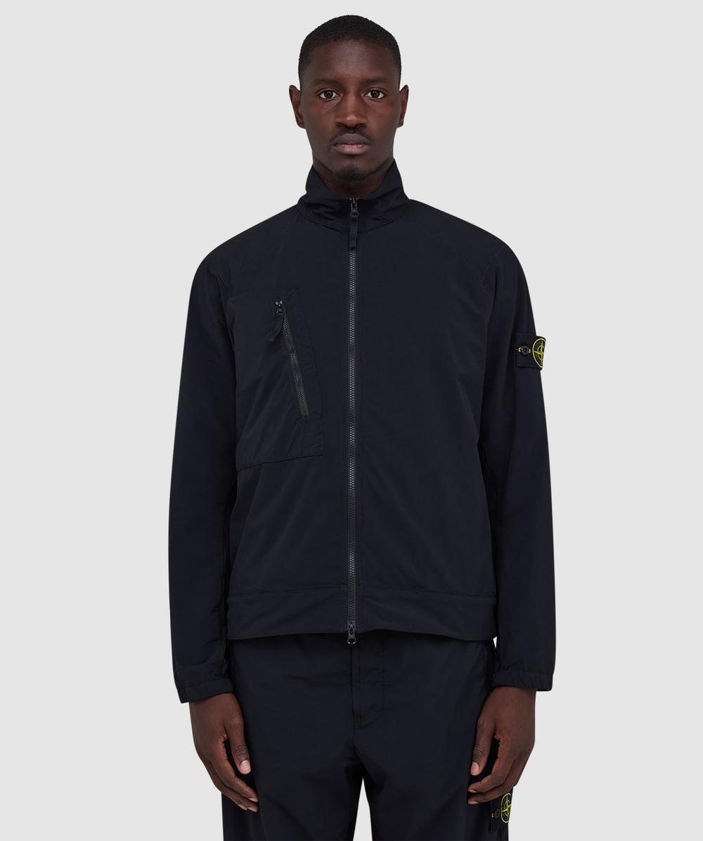 Stone Island Stretch Nylon Tech Fleece Overshirt In Black