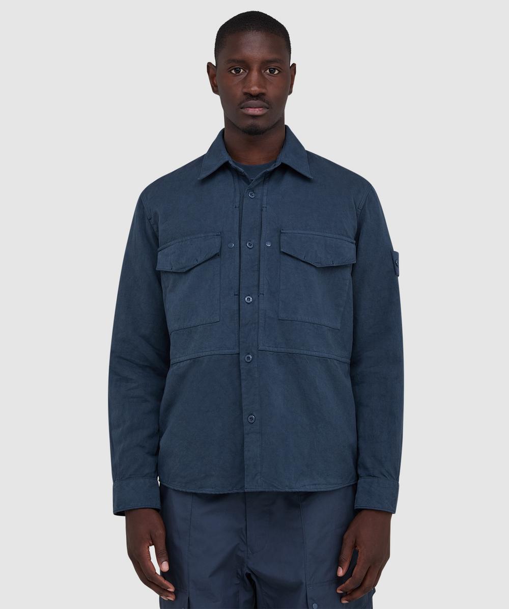 Stone Island Cotton Linen Canvas Ghost Shirt In Blue