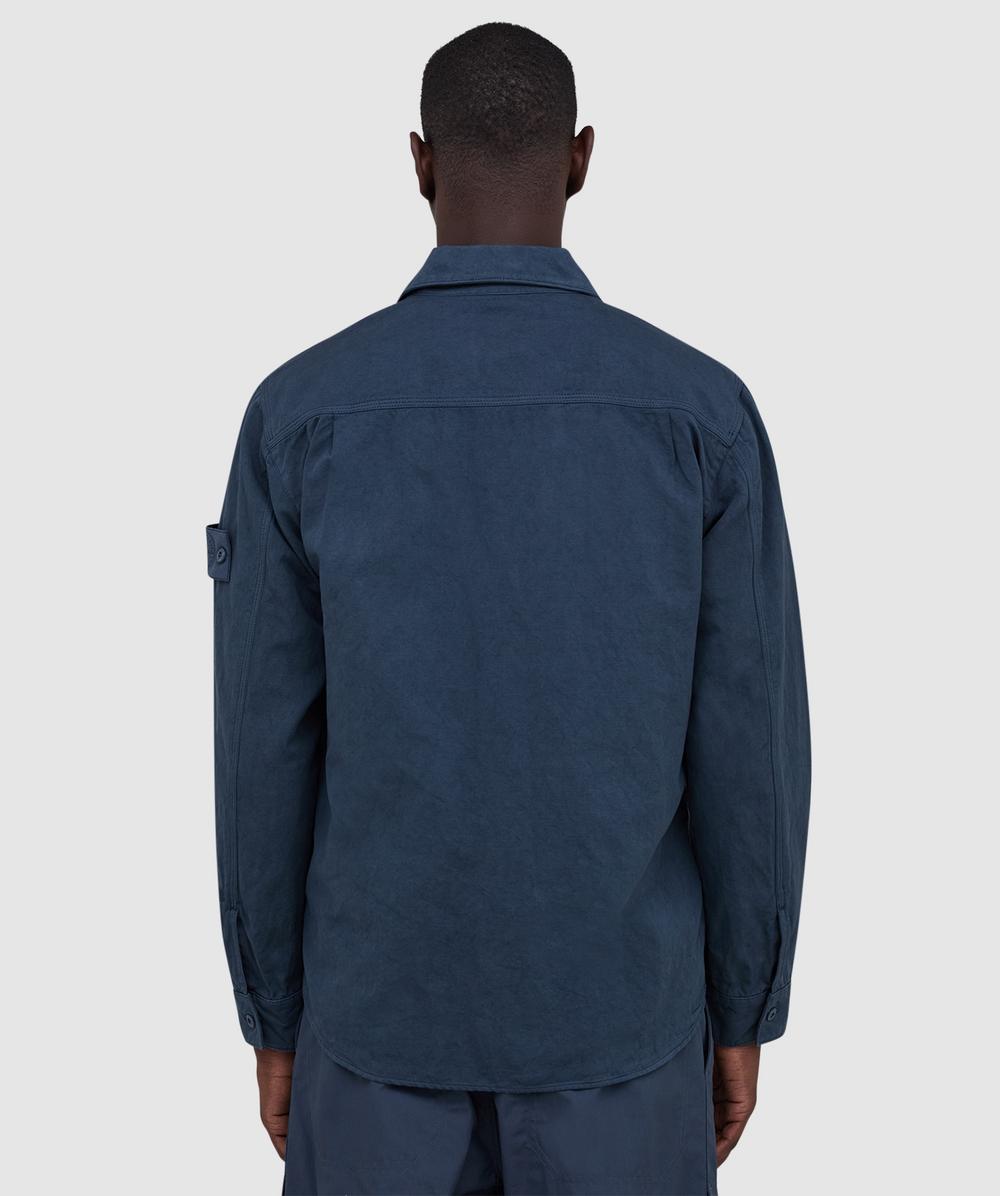 Stone Island Cotton linen canvas ghost shirt | SLATE BLUE | SEVENSTORE