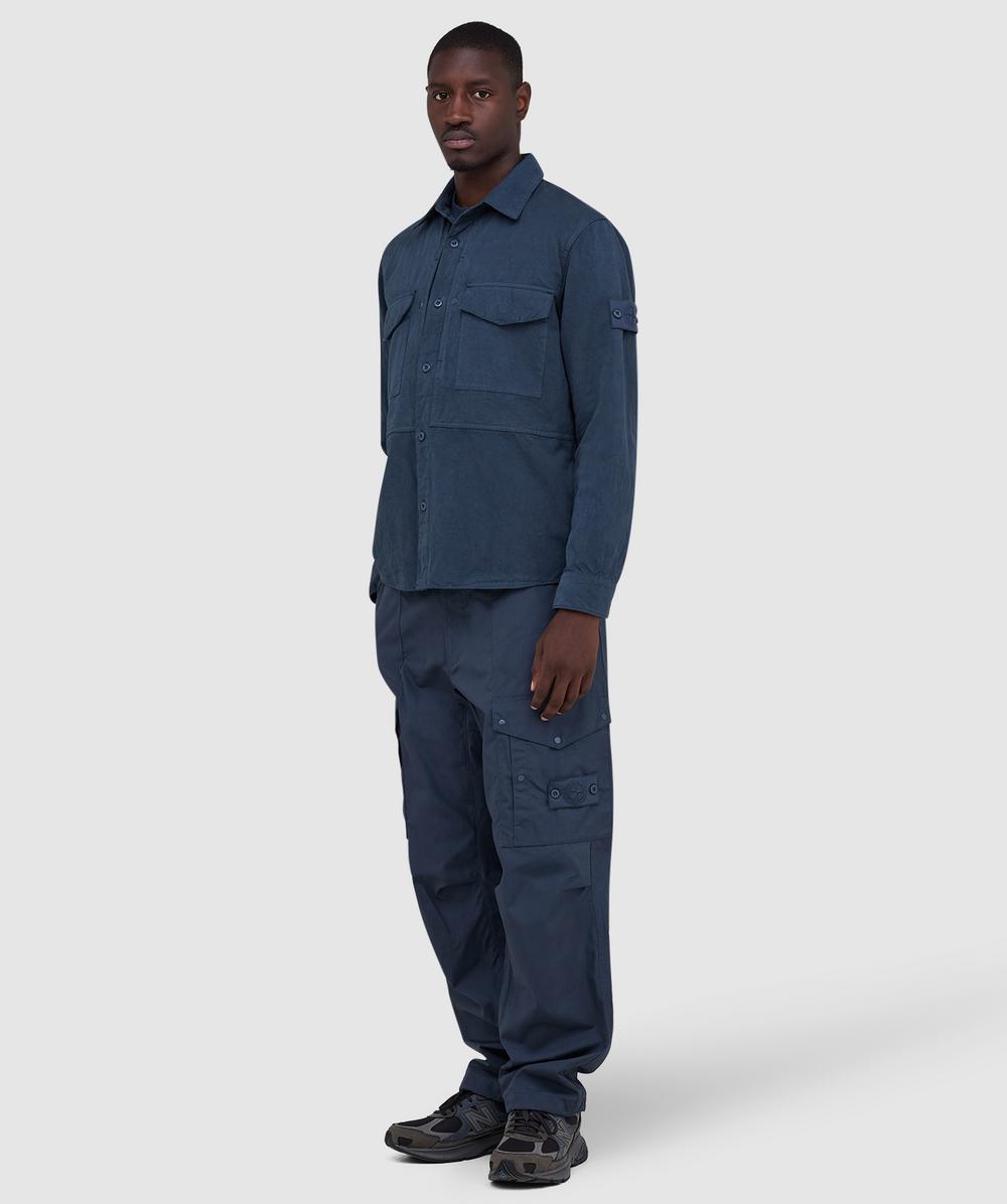 Stone Island Cotton linen canvas ghost shirt | SLATE BLUE | SEVENSTORE