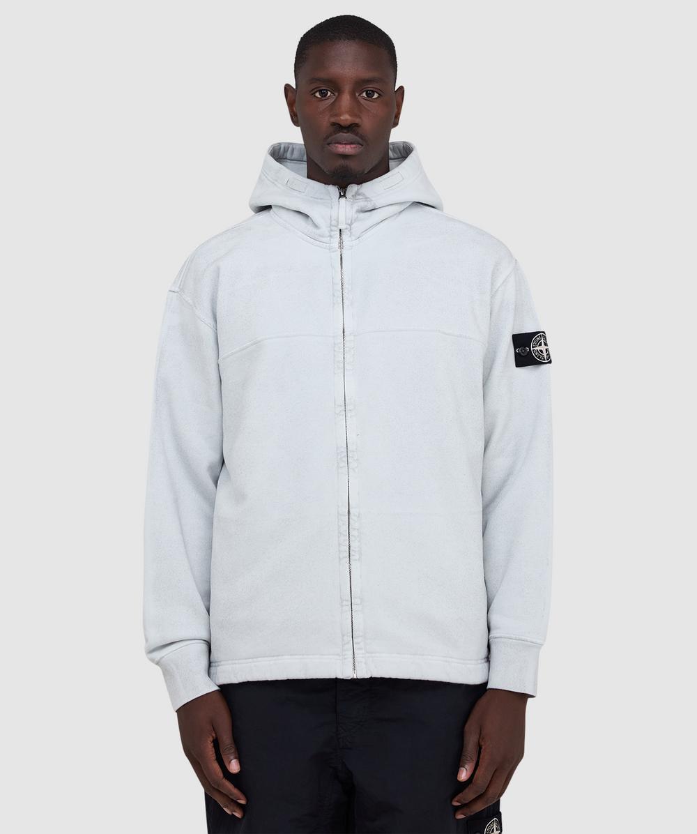 Stone Island Organic Cotton Fleece Reflective Lamination Hoodie In Blue