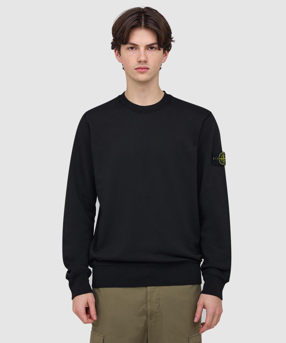 Stone Island Organic Cotton Fleece Garment Dyed Sweatshirt (Black - Xxl) - Size XXL, Male