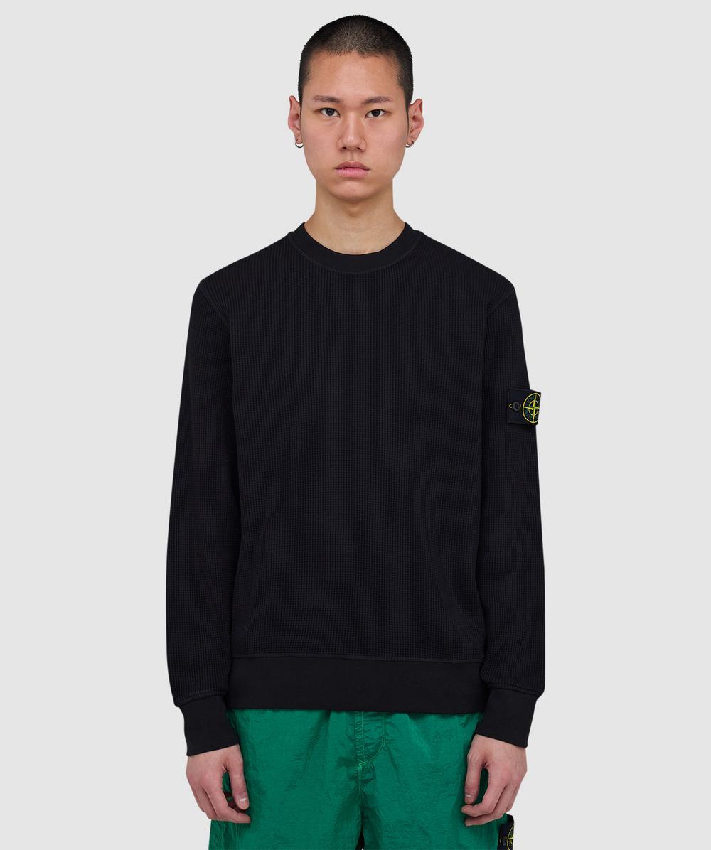 Stone Island Organic Cotton Waffle Fleece Sweatshirt (Black - Xl) - Size XL, Male