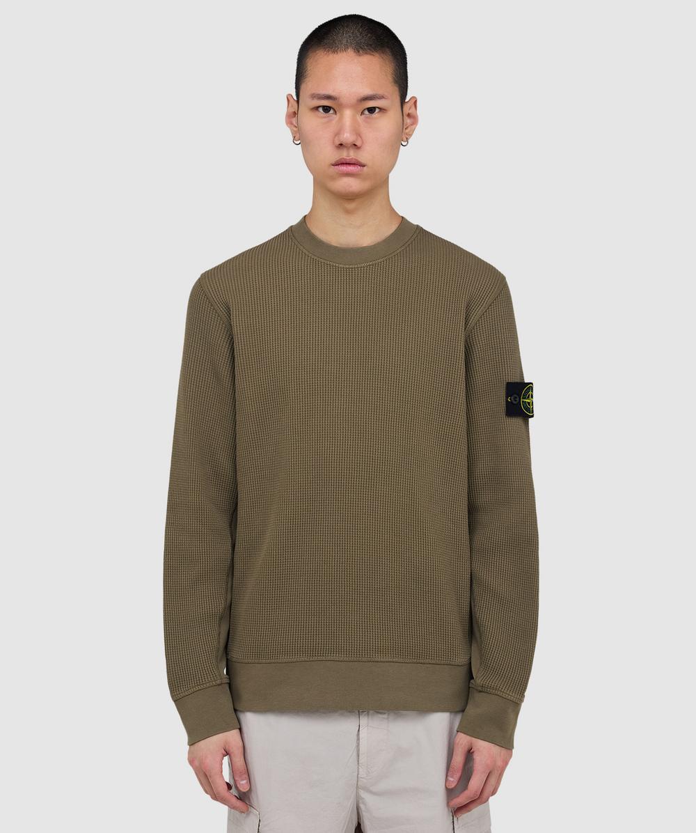 Stone Island Organic Cotton Waffle Fleece Sweatshirt (Military Green - M) - Size M, Male