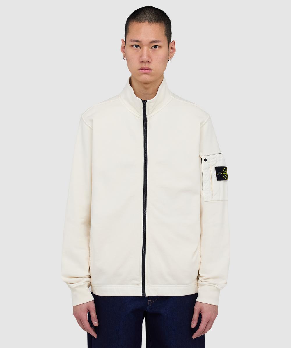 Stone Island Cotton Fleece Pocket Zip Cardigan In White