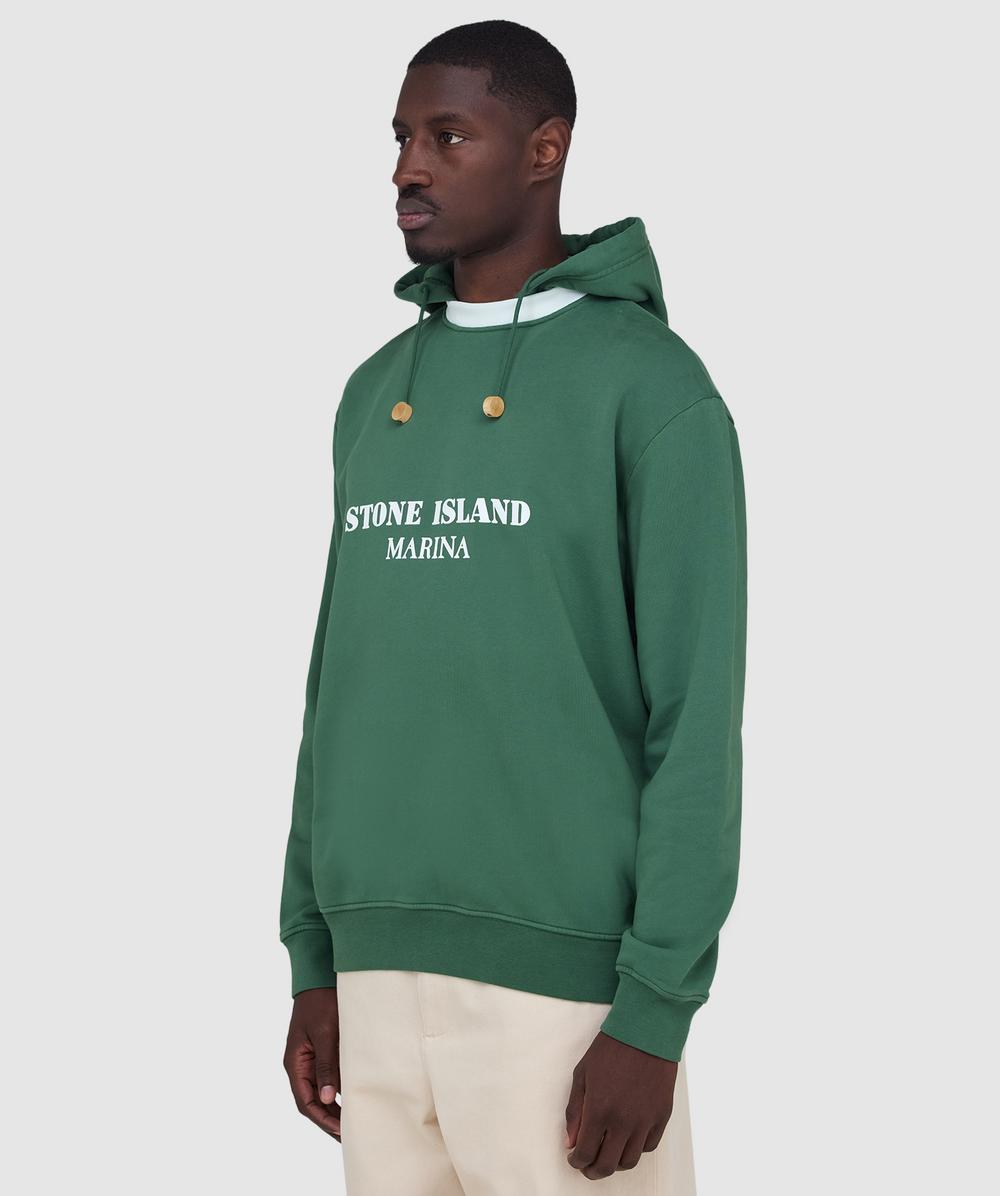 Stone Island Marina fleece garment dyed hoodie | QUARTZ GREEN