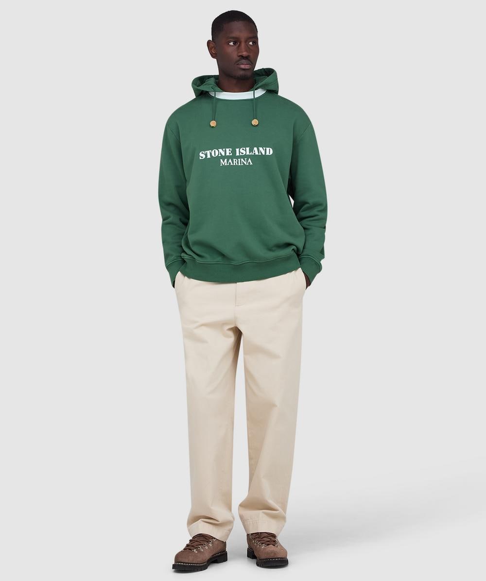 Stone Island Marina fleece garment dyed hoodie | QUARTZ GREEN