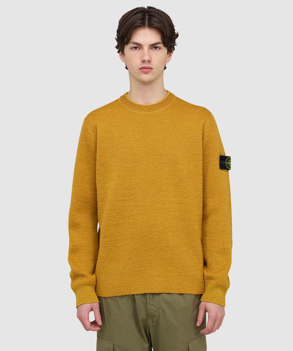 Stone Island Men's Yellow Rubberised Wool And Cotton Double Sweater (Mustard - L) - Size L