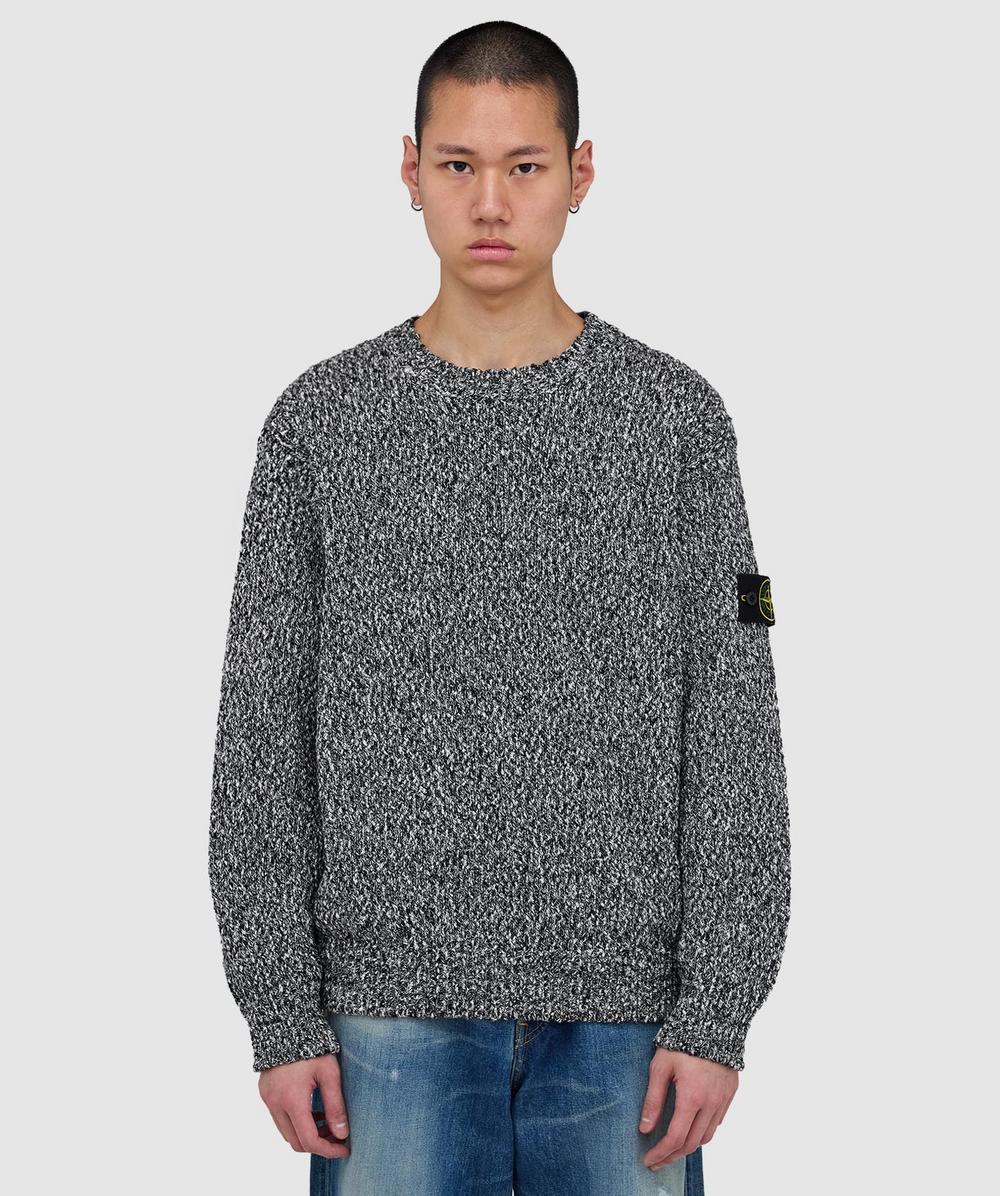 stone  SPECKLED COTTON ニット セーター Stone Island Speckled cotton crewneck jumper | BLACK MELANGE