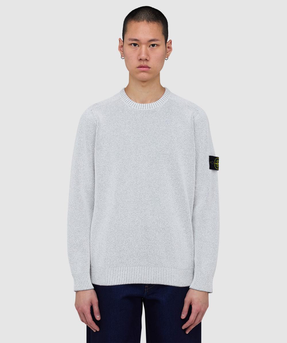 Stone Island Men's Grey Plated Rib Boucle Sweater (Melange Pearl - L) - Size L