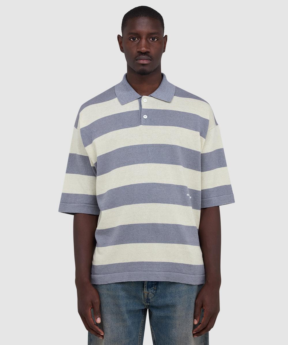 Stone Island Marina striped raw hand organic cotton and linen polo