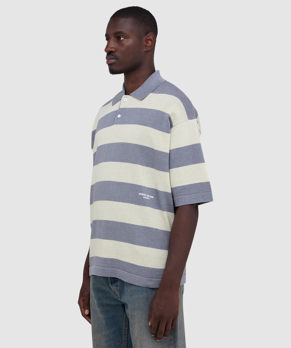 Stone Island Marina striped raw hand organic cotton and linen polo